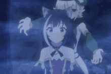 a girl with a cat ear is being held by another girl with a cat ear