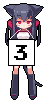 a pixel art of a girl holding a sign that says `` i love you '' .