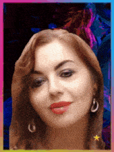 a painting of a woman with red lips and a star in the corner