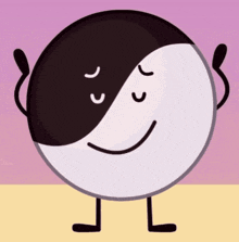 a cartoon drawing of a black and white ball with legs and arms