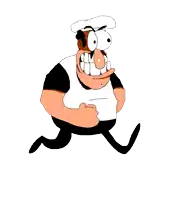 a cartoon drawing of a man with big teeth