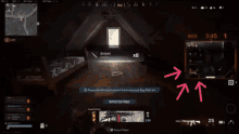 a screen shot of a video game with arrows pointing to the spectating button