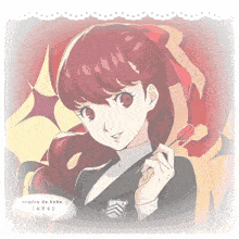 a drawing of a girl with red hair and the words sumira de koko on the bottom