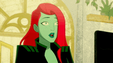 a cartoon of poison ivy looking at a computer monitor