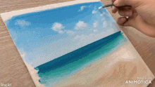 a painting of a beach with the words wow art on the bottom right