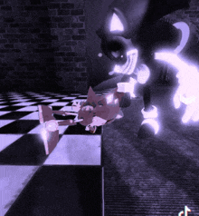 a sonic the hedgehog video game scene with a checkered floor and a brick wall