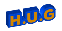 a blue and orange logo that says h.u.g