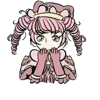 a drawing of a girl with pink hair and hearts on her ears