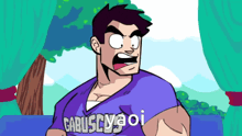 a cartoon of a man wearing a purple shirt that says " gabuscyaoi "