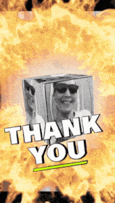 a thank you card with a picture of a woman in sunglasses
