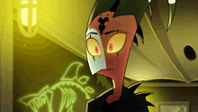 a cartoon character is standing in front of a neon sign
