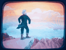 Severence Animated Man Flying Off Cliff GIF - Severence Animated Man Flying Off Cliff Jumping Off A Cliff GIFs