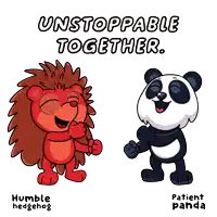 a cartoon of a hedgehog and a panda with the words unstoppable together below them