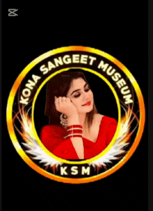a logo for kona sangeet museum with a picture of a woman in the center