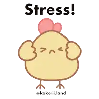 a cartoon of a chicken with a heart on its head and the words stress below it