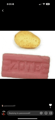 a picture of a potato next to a bar of soap with the word zones written on it