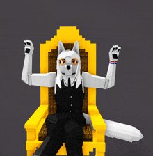 a 3d model of a wolf sitting on a chair