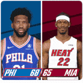 a philadelphia basketball player and a heat basketball player are next to each other