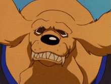 a close up of a cartoon dog 's face