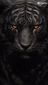 a woman wearing a tiger mask and glasses has a capcut logo on the bottom right