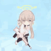 a girl is flying through the air holding a gun in her hands .