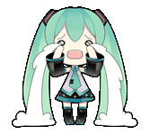 hatsune miku is crying with her eyes closed and her tears are coming out of her eyes .