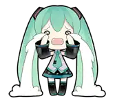 hatsune miku is crying with her eyes closed and her tears are coming out of her eyes .