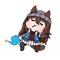 a cartoon drawing of a girl holding a blue watering can