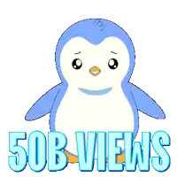 a blue penguin with the words 50b views below it