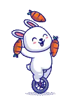 a cartoon bunny is riding a unicycle and holding a carrot