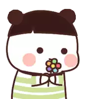 a cartoon bear holding a bouquet of flowers with the letter d on his chest
