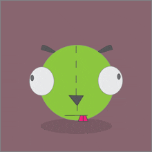 a green cartoon character with big eyes and a pink tongue sticking out