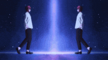 two anime characters with red hair are standing next to each other with their hands together