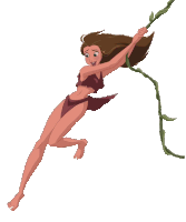 a cartoon woman is hanging from a vine