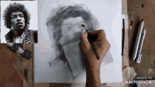 a drawing of a man named jimi hendrix is made in animatica