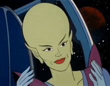 a cartoon drawing of a woman with a green head
