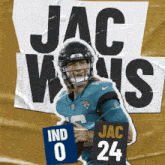 a poster of a football player holding a sign that says " jac 24 "