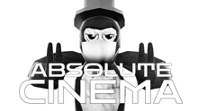 a logo for absolute cinema with a penguin wearing a top hat