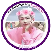 a kim namjoon for president sticker with a pink jacket