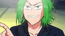 a cartoon of a man with green hair and a toothpick in his mouth says animelist.tv