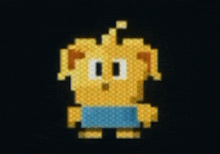 a pixel art of a cartoon character on a black background