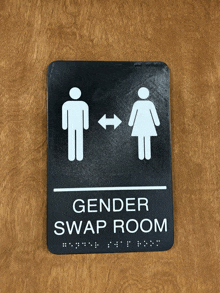 a sign for a gender swap room with braille on it