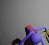 a purple and yellow cartoon character with a big smile