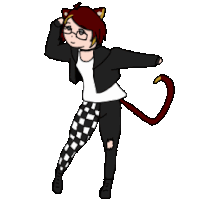 a pixel art drawing of a girl with cat ears and a cat tail