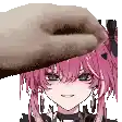 a hand is petting a pink haired anime girl .
