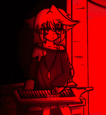 a drawing of a girl playing a piano with the word best written on the keyboard
