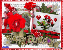 happy birthday roses flowers sparkle hearts