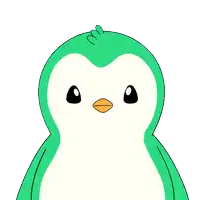 a green penguin with a yellow beak is covering its face