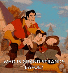 a cartoon of a man standing next to another man with the words `` who is grand strands lafoe ? ''