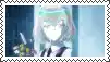 a postage stamp with a picture of a girl with a green headband holding a knife .